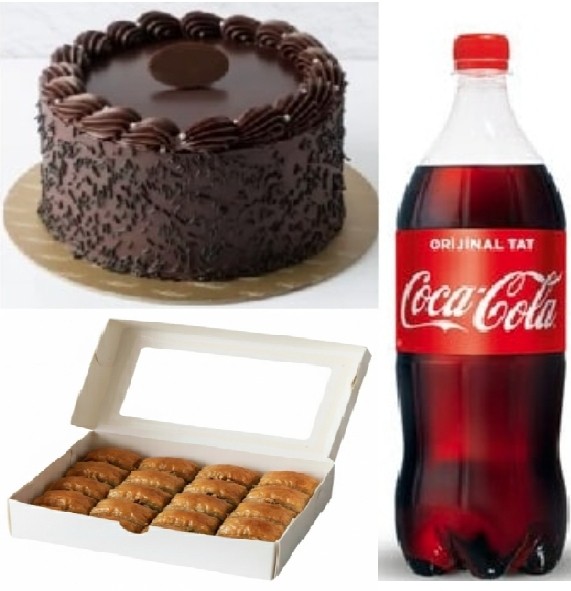 2-3 Kişilik Çikolatalı Yaş Pasta (1 Adet), 1 kg Cevizli Baklava (1 Adet), 1 Litre Kola (1 Adet) Şanlıurfa pasta