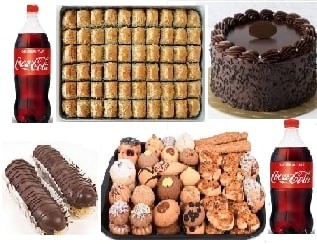 Dolu Dolu Tatlı Sepeti 1 kg Baklava Pasta Ekler Kuru Pasta ve Kola Şanlıurfa pasta