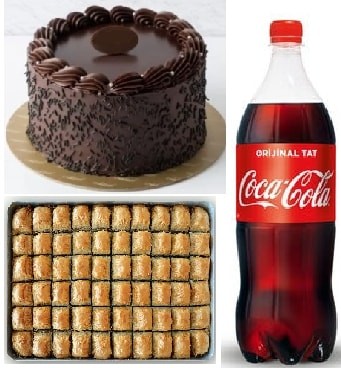 Hediye Tatlı Paketi: Çikolatalı Pasta Baklava ve Cola Seti Şanlıurfa pasta